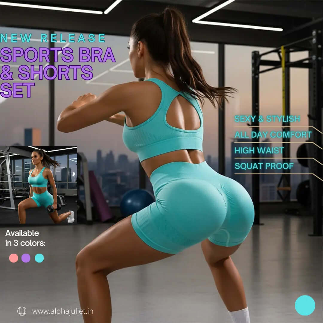 Women’s Seamless Activewear Set – Sports Bra & High Waist Shorts (Scrunch Butt Design) ALPHA JULIET